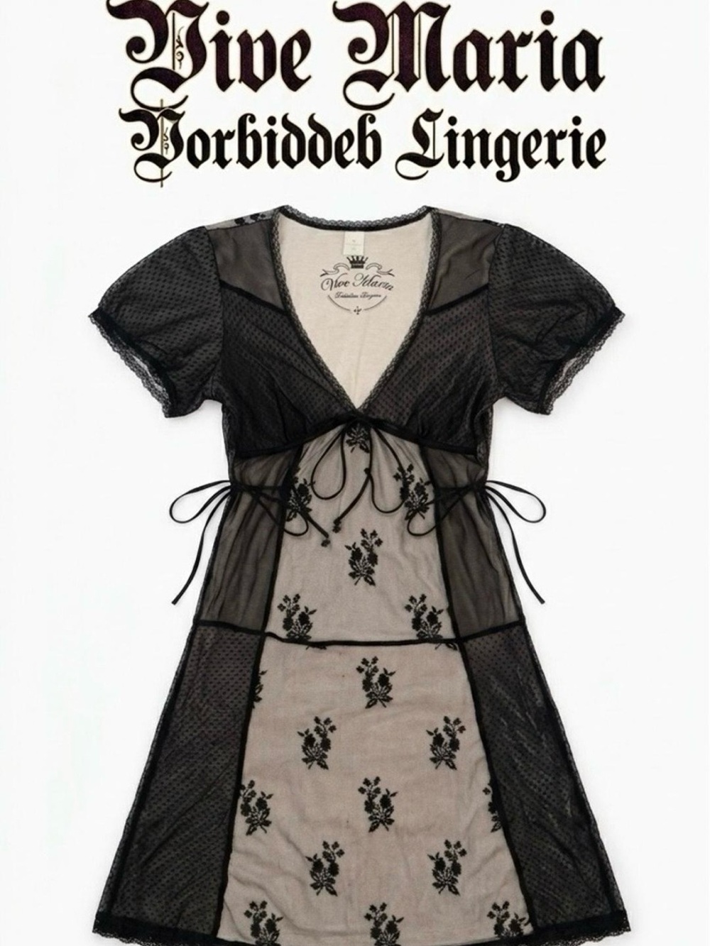 Vive Maria Black Sheer Lace Chemise-dress/ Forbidden Lingerie